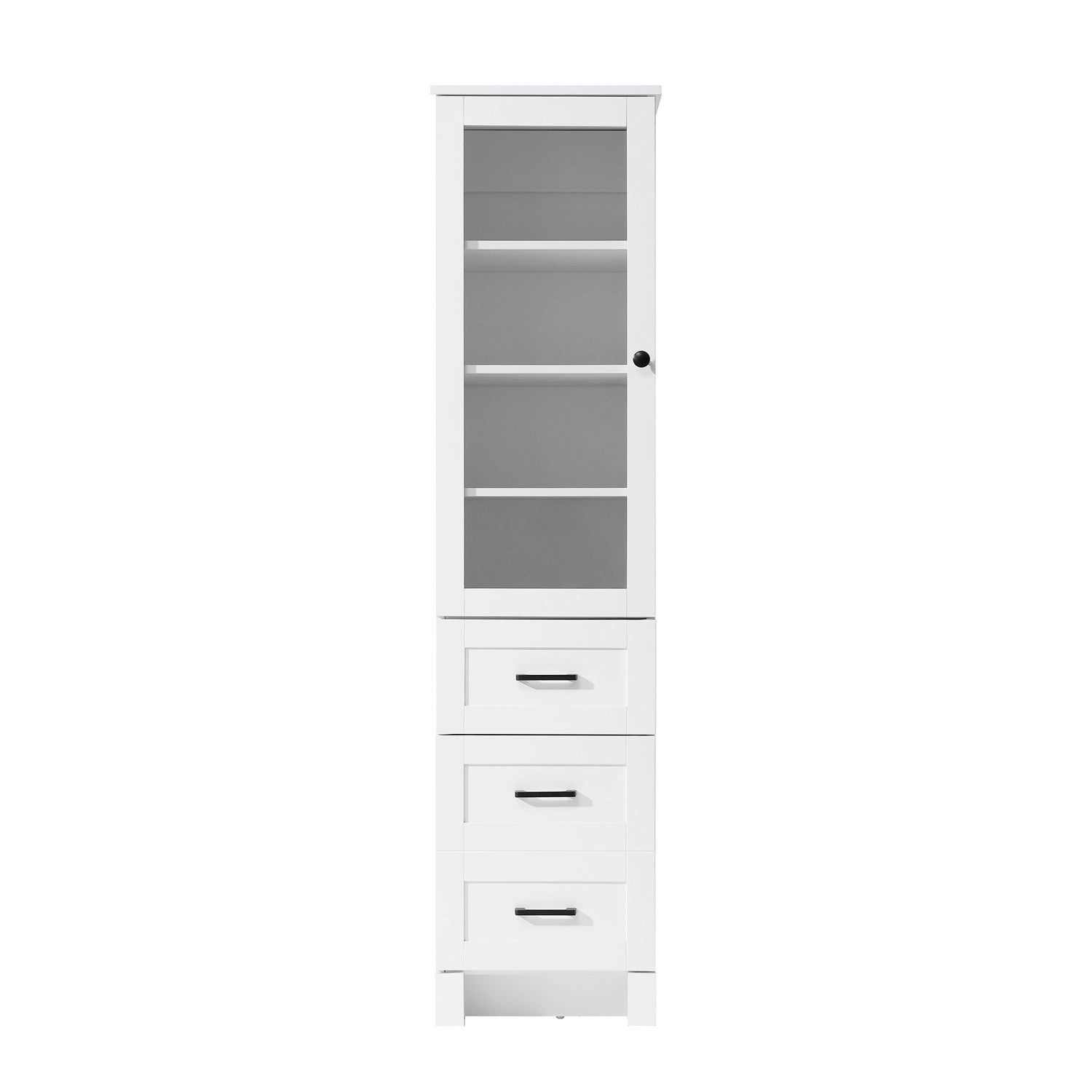 16 Inch Bath Storage Glass Cabinet In White by Elegant Kitchen and Bath