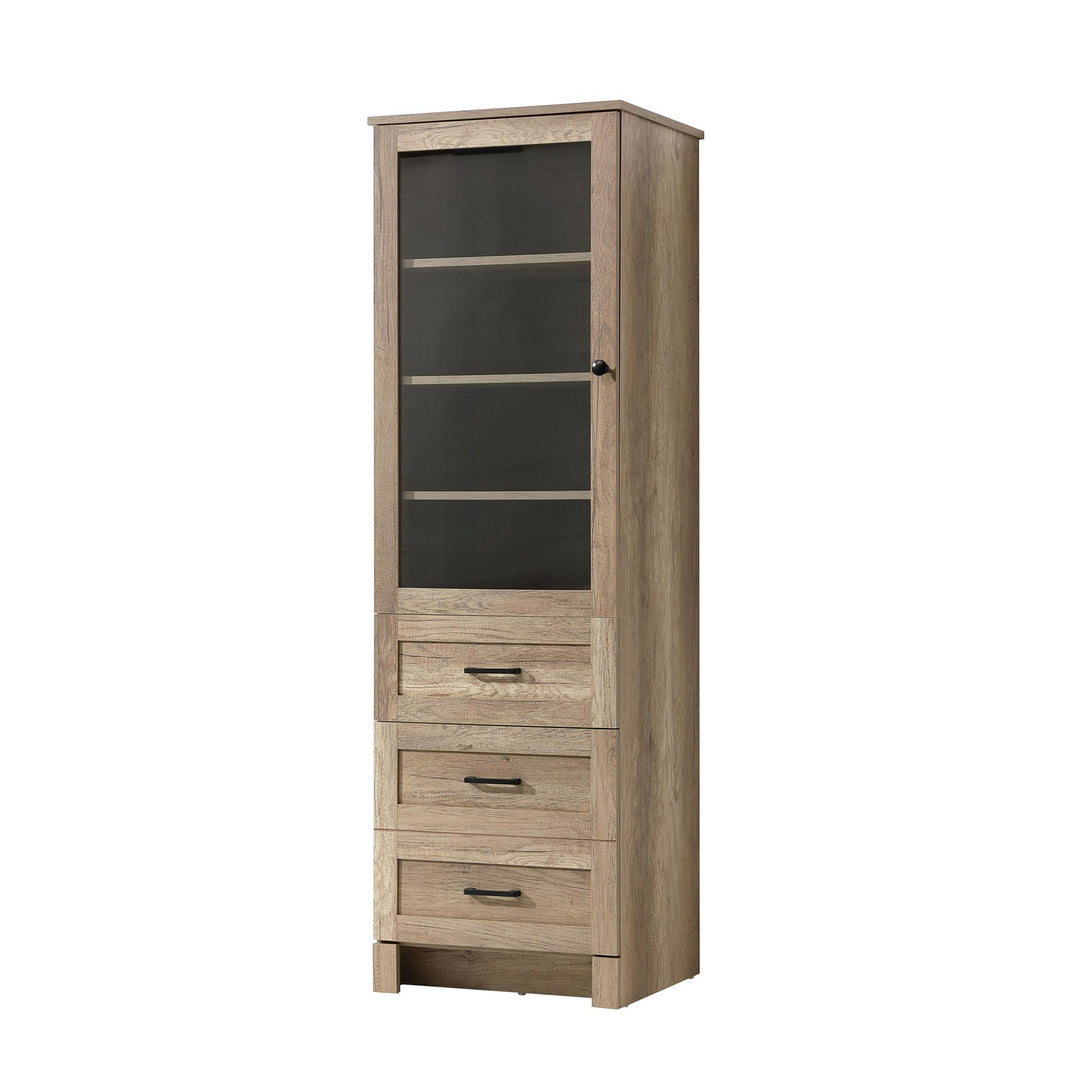 20 Inch Bath Storage Glass Cabinet In Natural Oak