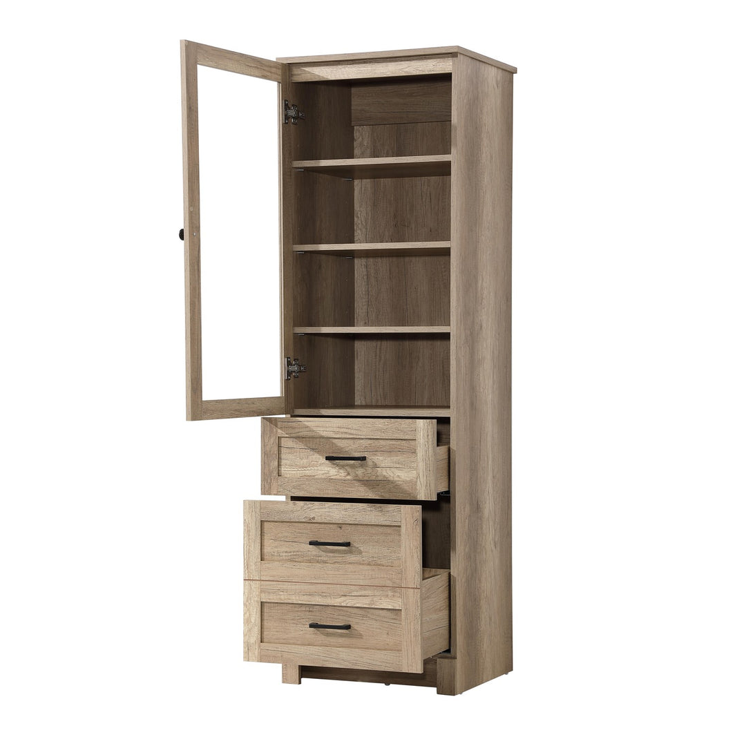 20 Inch Bath Storage Glass Cabinet In Natural Oak