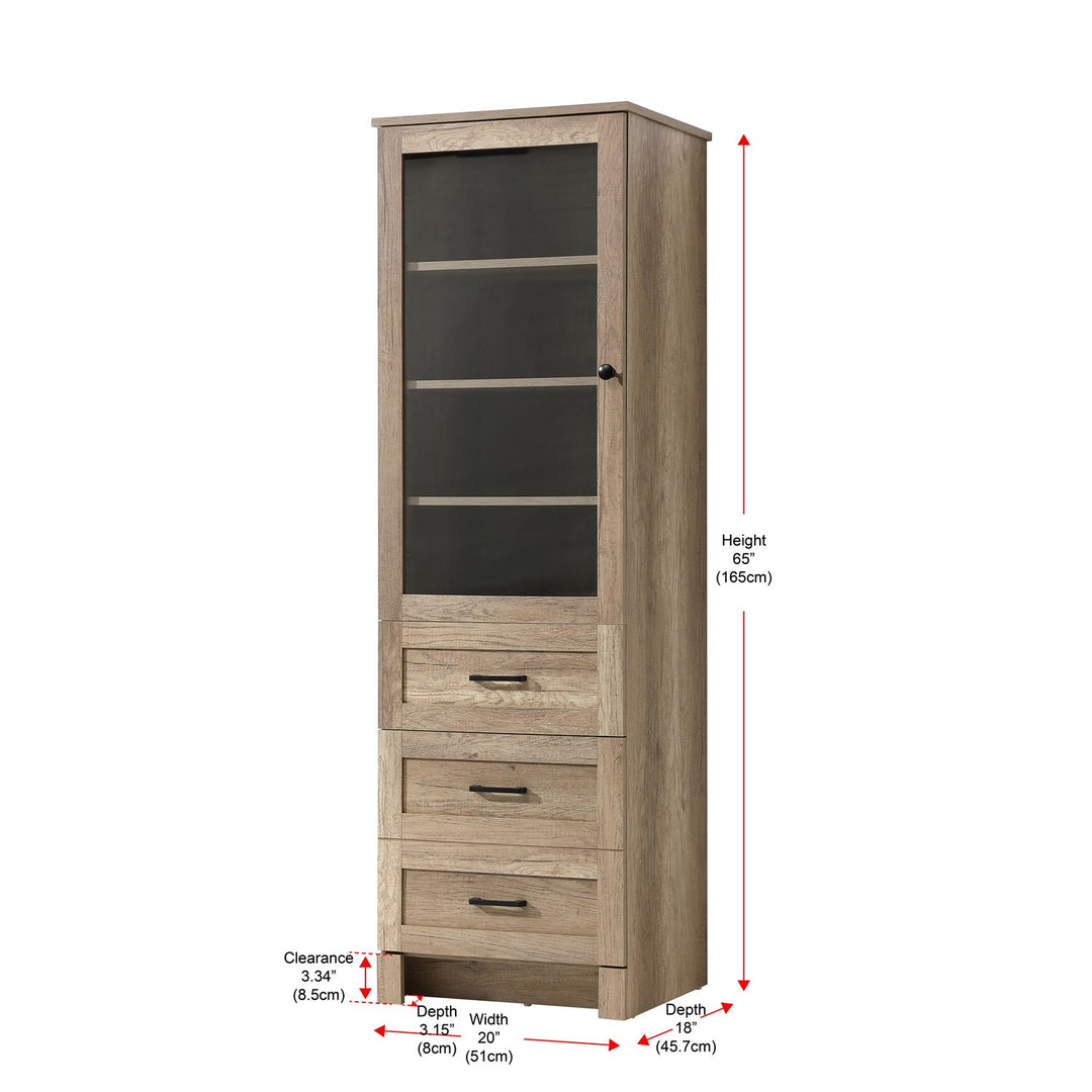 20 Inch Bath Storage Glass Cabinet In Natural Oak