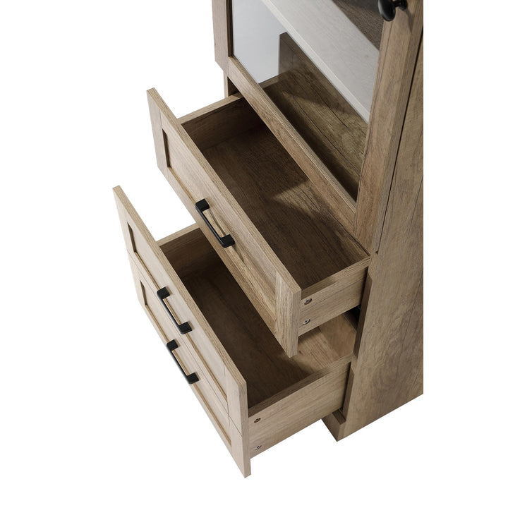 20 Inch Bath Storage Glass Cabinet In Natural Oak