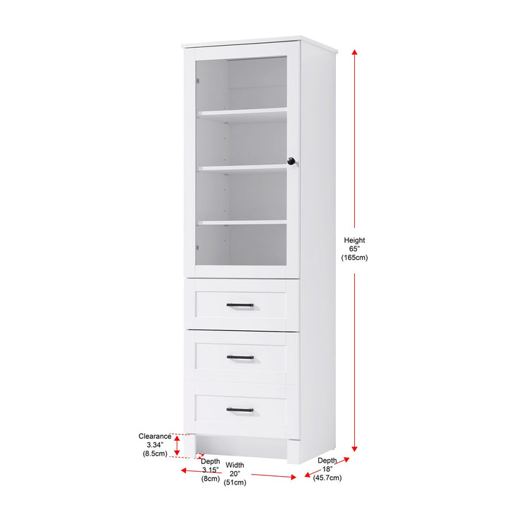 20 Inch Bath Storage Glass Cabinet In White