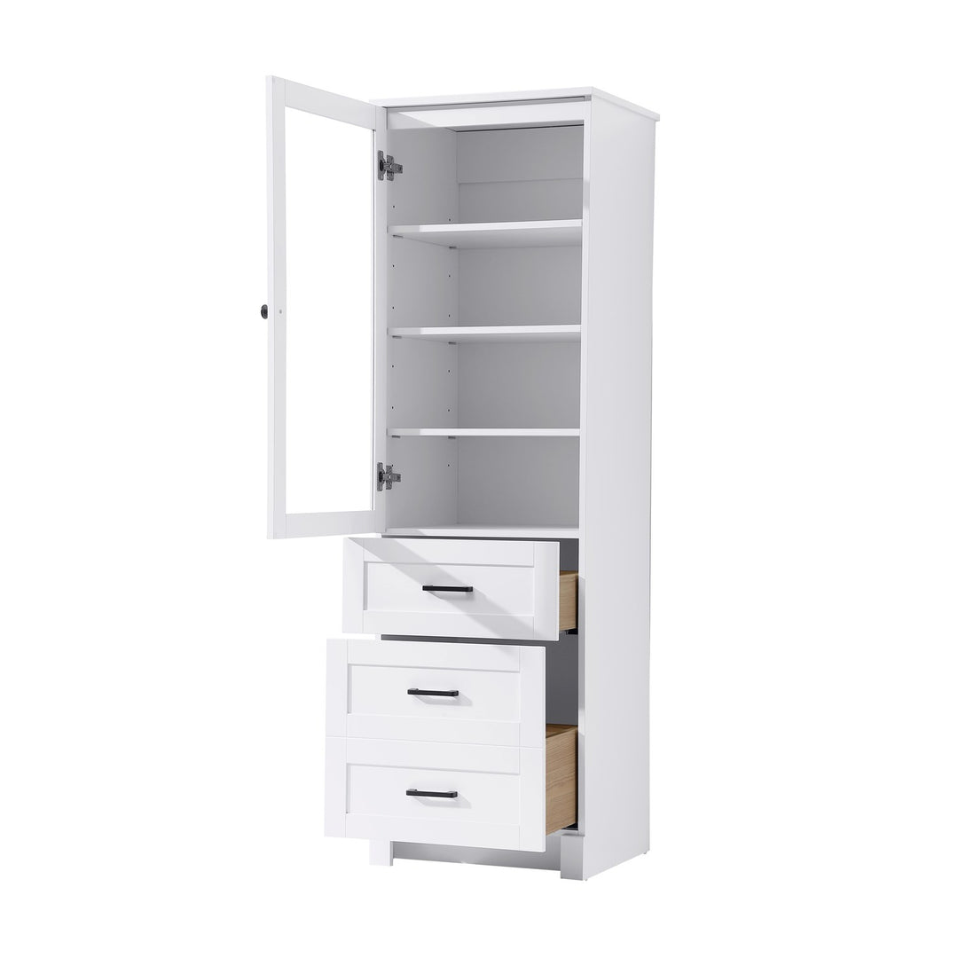 20 Inch Bath Storage Glass Cabinet In White