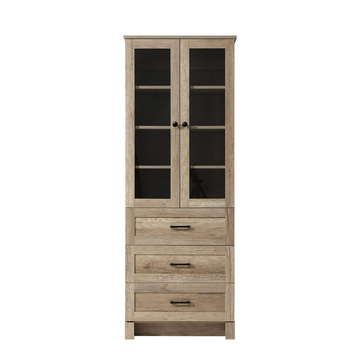 24 Inch Bath Storage Glass Cabinet In Natural Oak by Elegant Kitchen and Bath