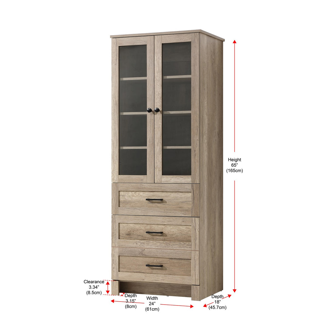 24 Inch Bath Storage Glass Cabinet In Natural Oak