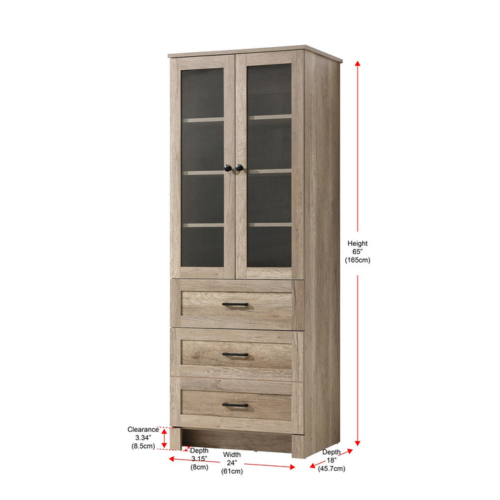 24 Inch Bath Storage Glass Cabinet In Natural Oak