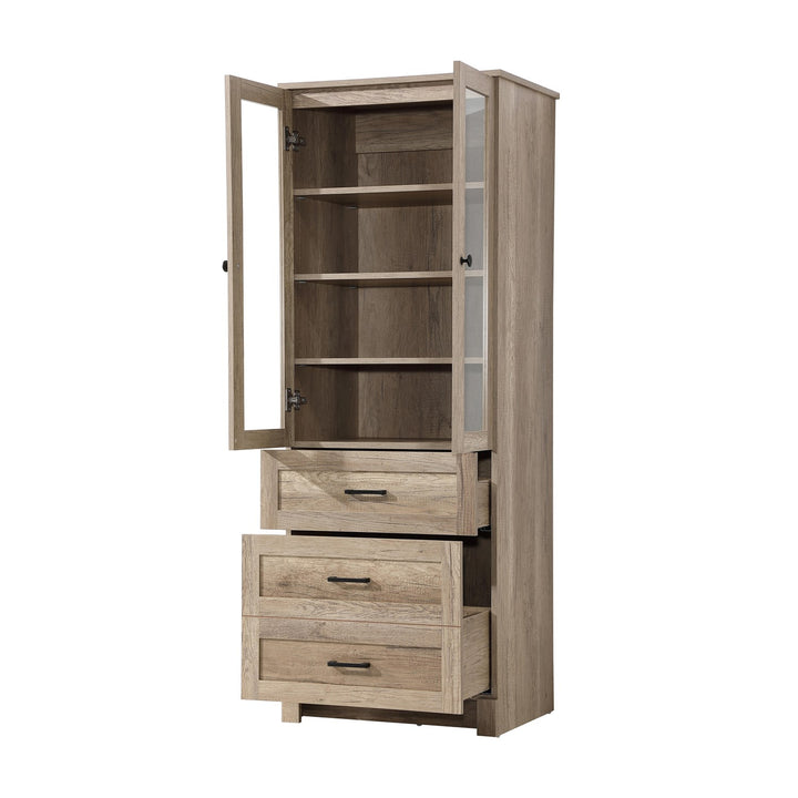 24 Inch Bath Storage Glass Cabinet In Natural Oak