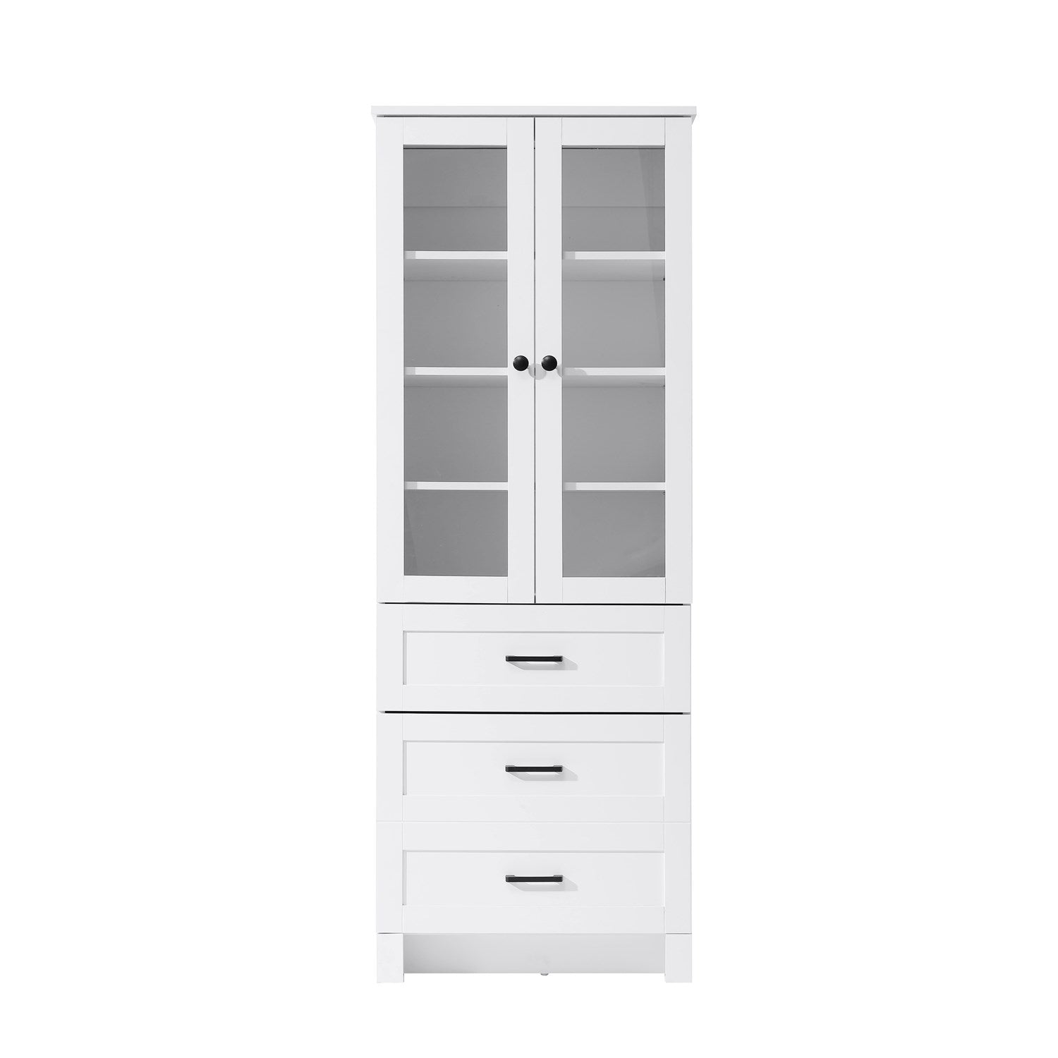 24 Inch Bath Storage Glass Cabinet In White by Elegant Kitchen and Bath