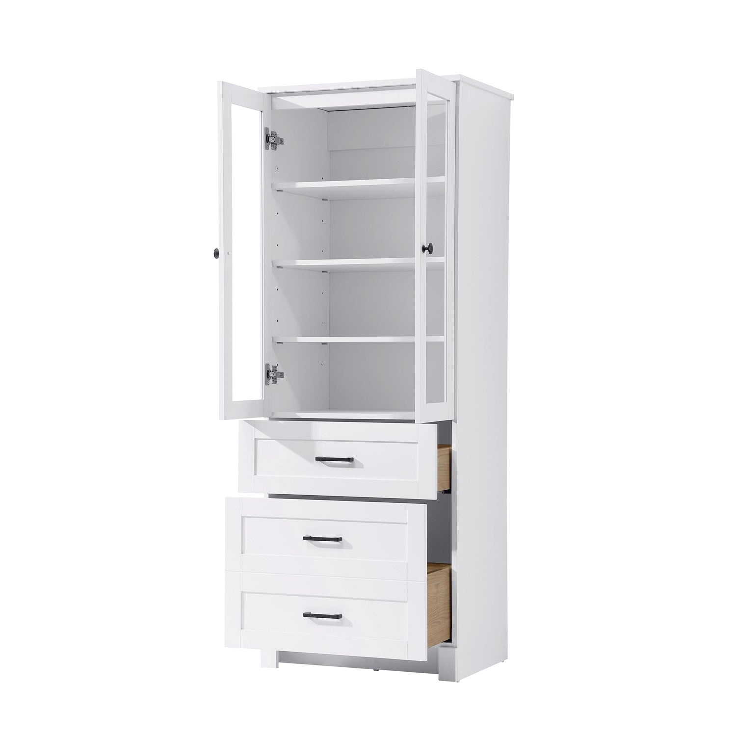 24 Inch Bath Storage Glass Cabinet In White