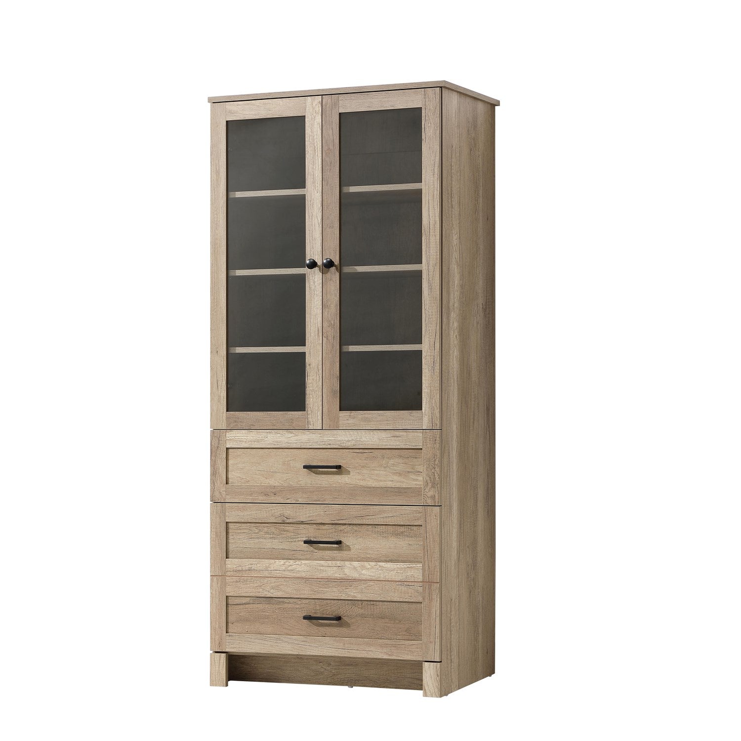 28 Inch Bath Storage Glass Cabinet In Natural Oak