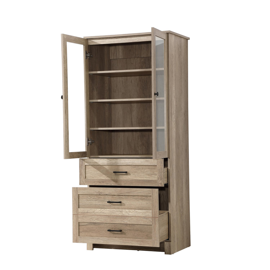 28 Inch Bath Storage Glass Cabinet In Natural Oak