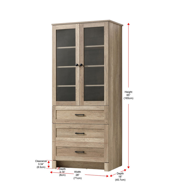 28 Inch Bath Storage Glass Cabinet In Natural Oak