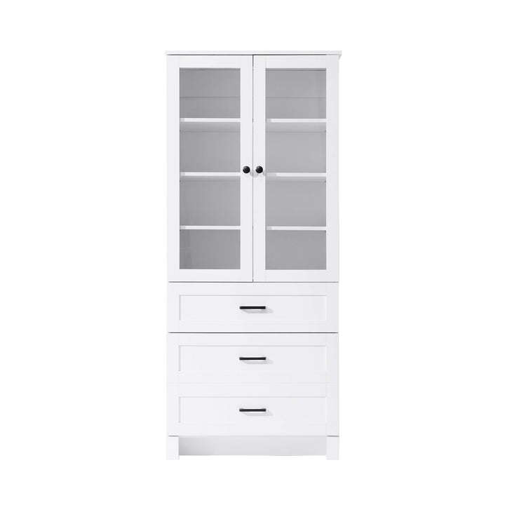 28 Inch Bath Storage Glass Cabinet In White by Elegant Kitchen and Bath