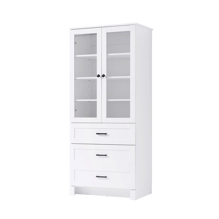28 Inch Bath Storage Glass Cabinet In White