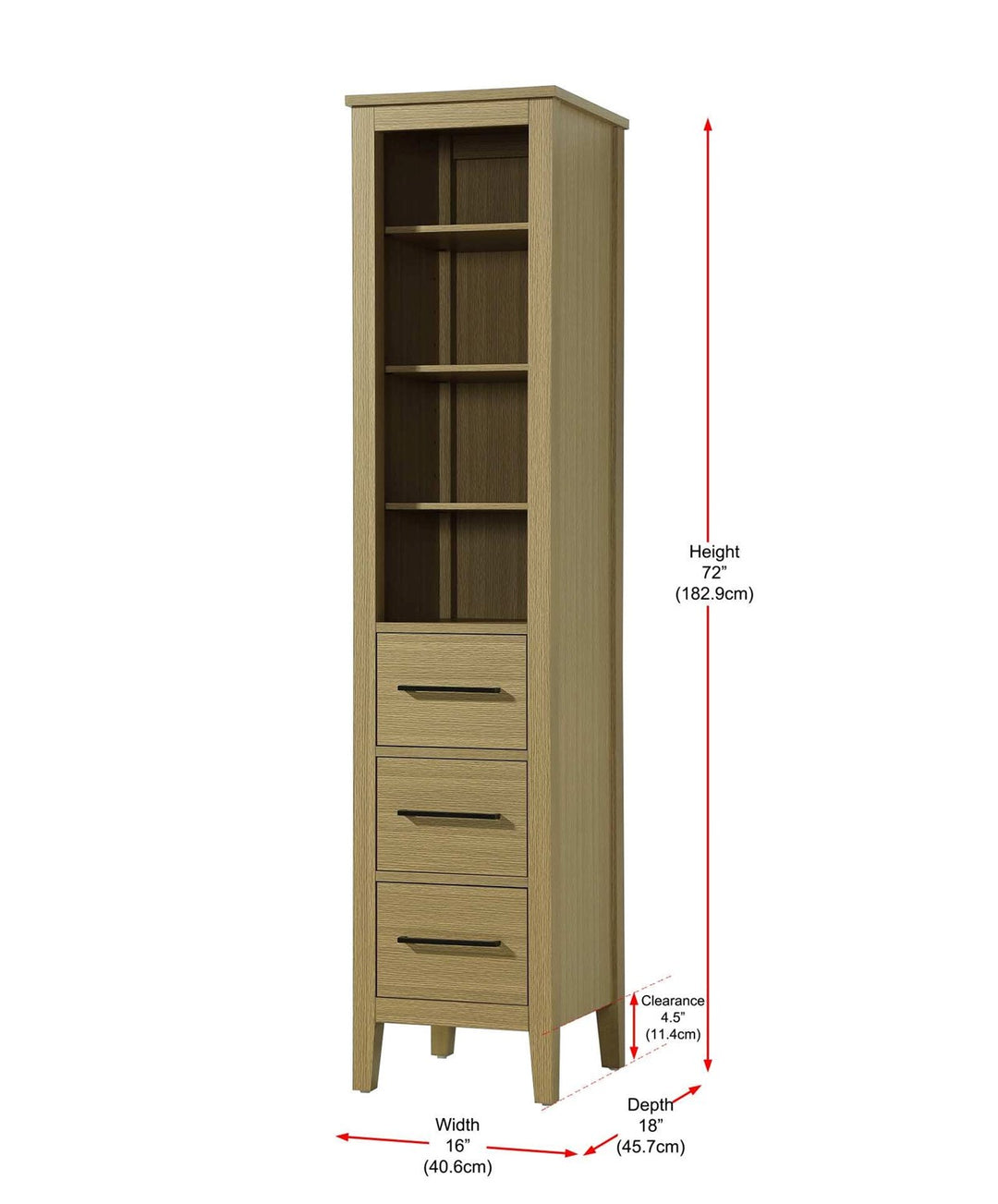 16 Inch Open Shelving Bath Storage Cabinet In Honey Brown