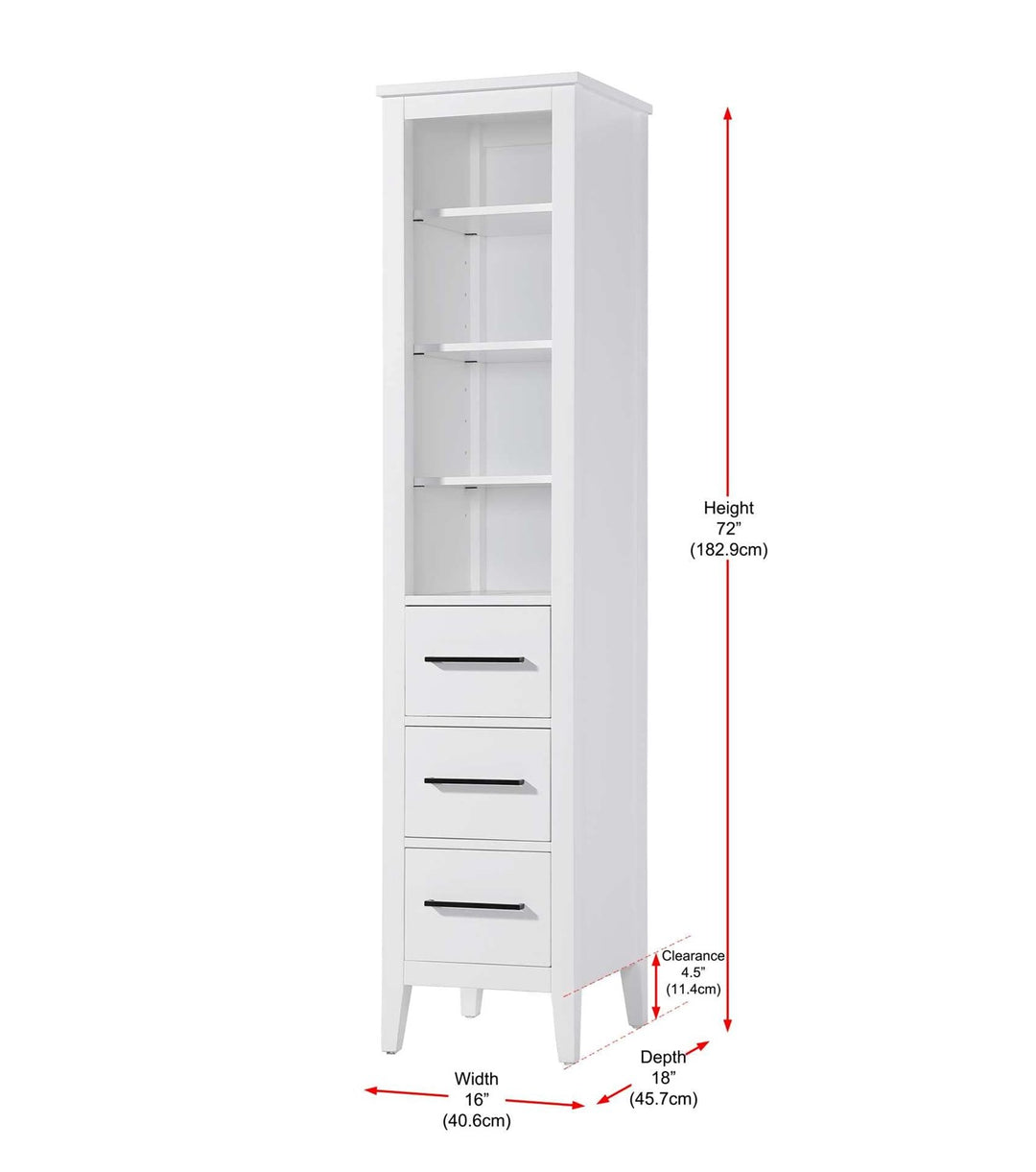 16 Inch Open Shelving Bath Storage Cabinet In White