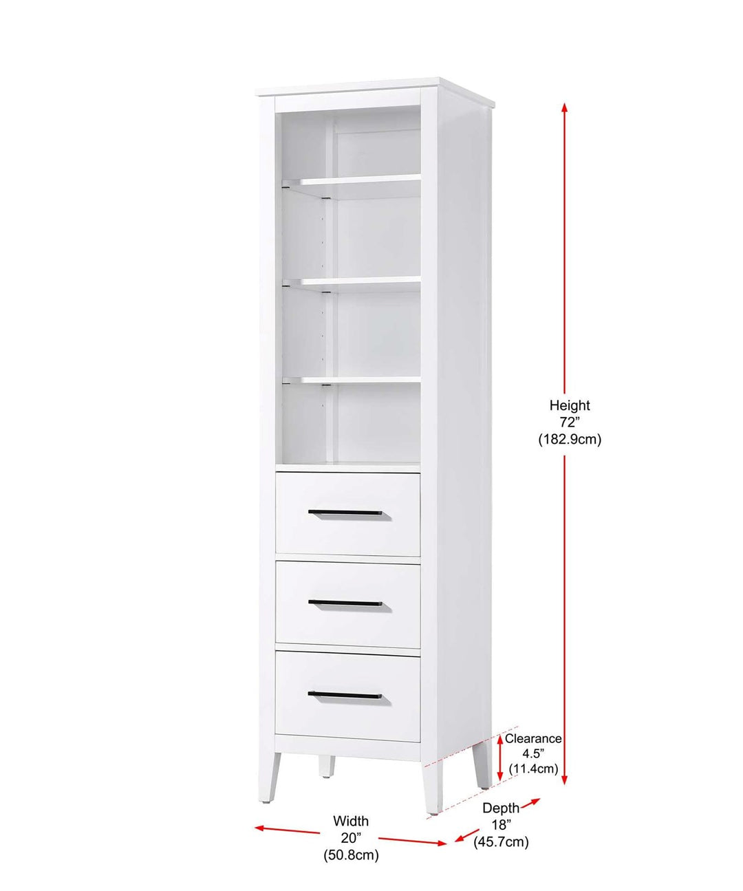 20 Inch Open Shelving Bath Storage Cabinet In White