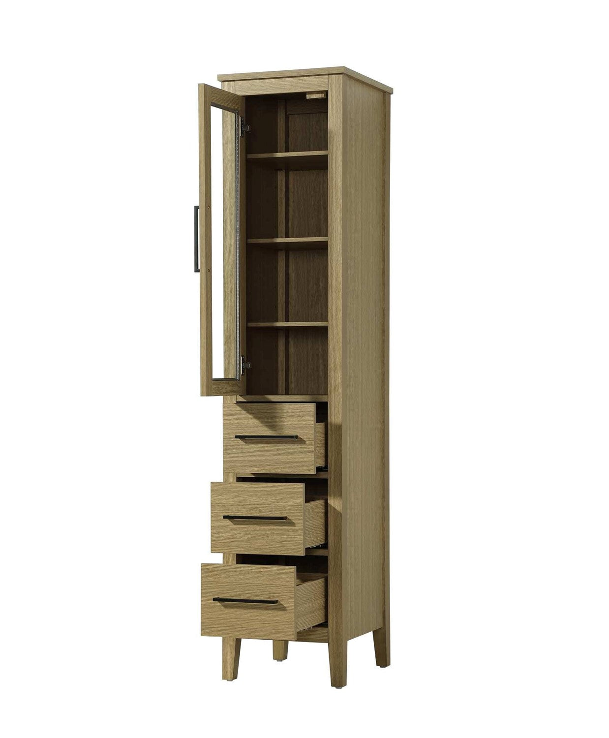 16 Inch Bath Storage Glass Cabinet In Honey Brown