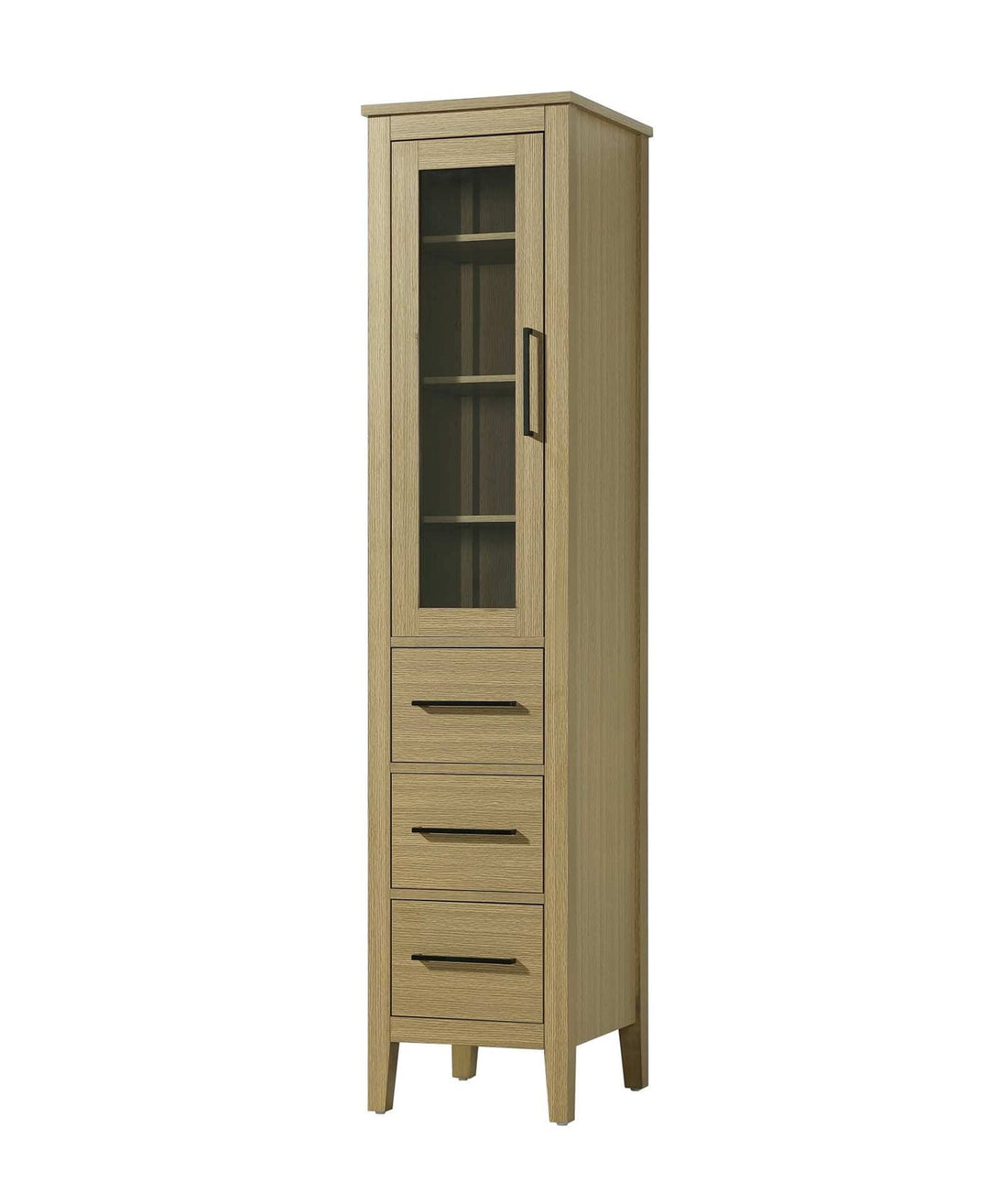 16 Inch Bath Storage Glass Cabinet In Honey Brown