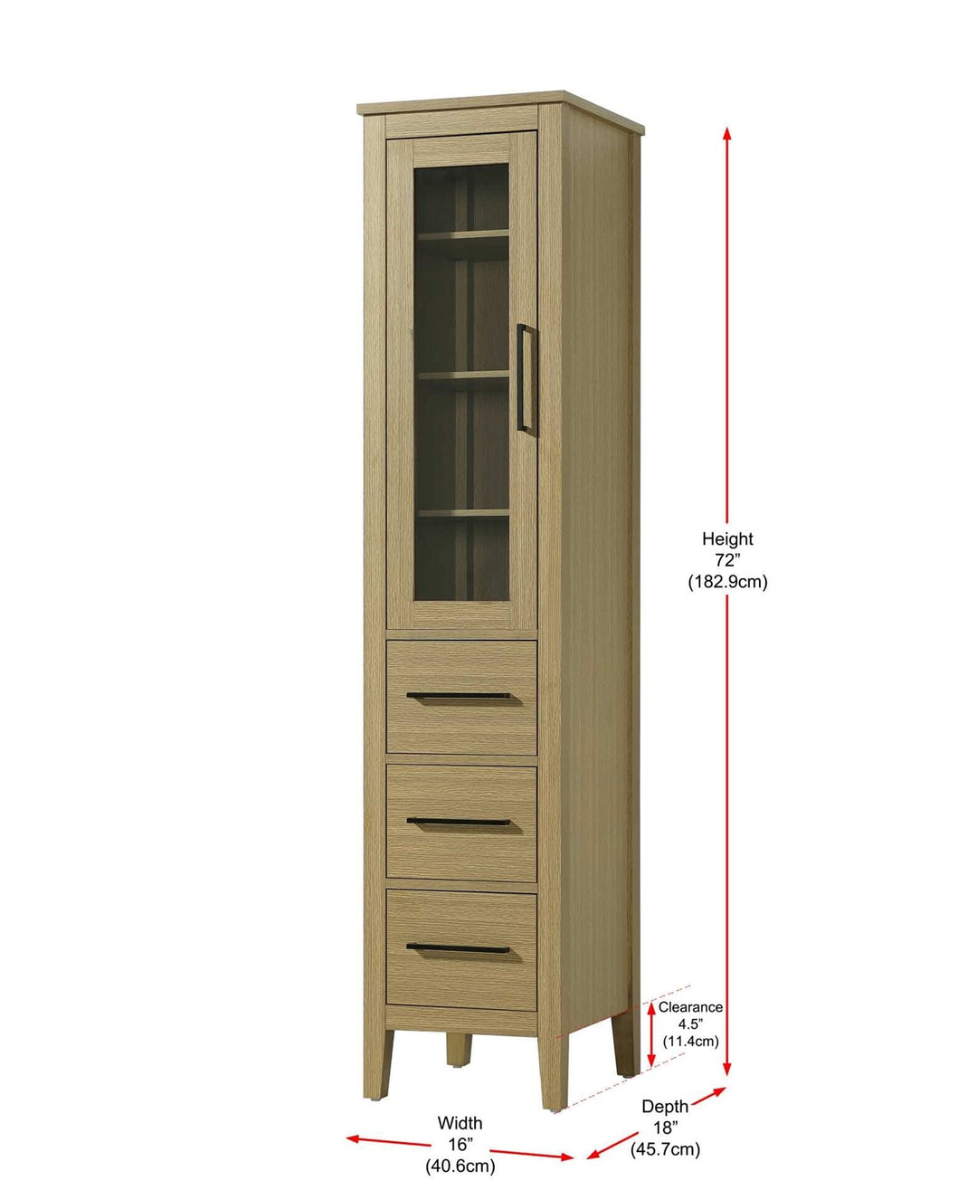 16 Inch Bath Storage Glass Cabinet In Honey Brown