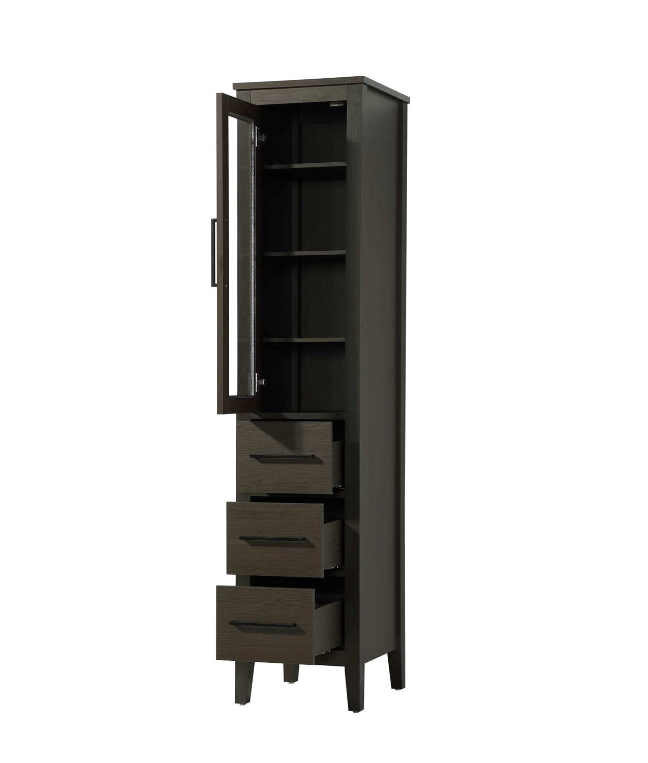 16 Inch Bath Storage Glass Cabinet In Mocha Brown