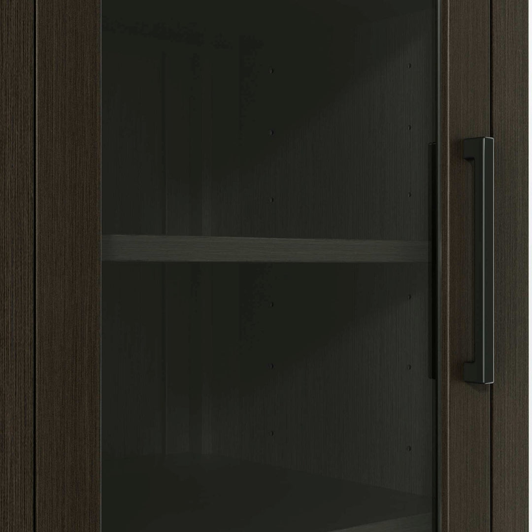16 Inch Bath Storage Glass Cabinet In Mocha Brown
