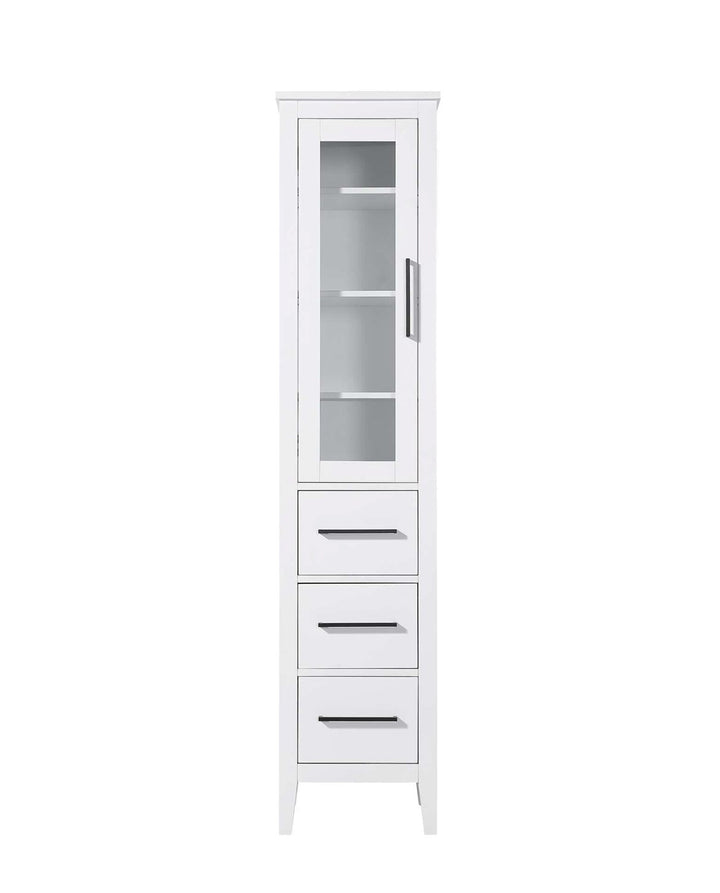 16 Inch Bath Storage Glass Cabinet In White by Elegant Kitchen and Bath