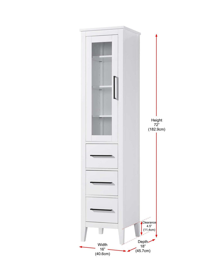 16 Inch Bath Storage Glass Cabinet In White