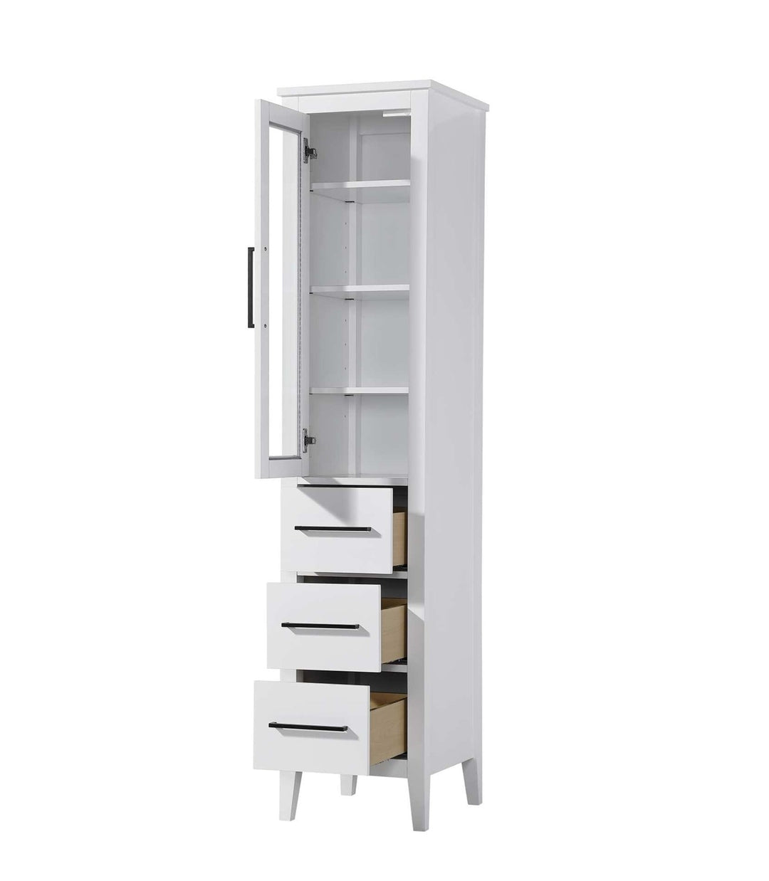 16 Inch Bath Storage Glass Cabinet In White