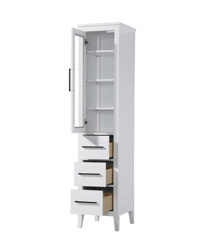 16 Inch Bath Storage Glass Cabinet In White