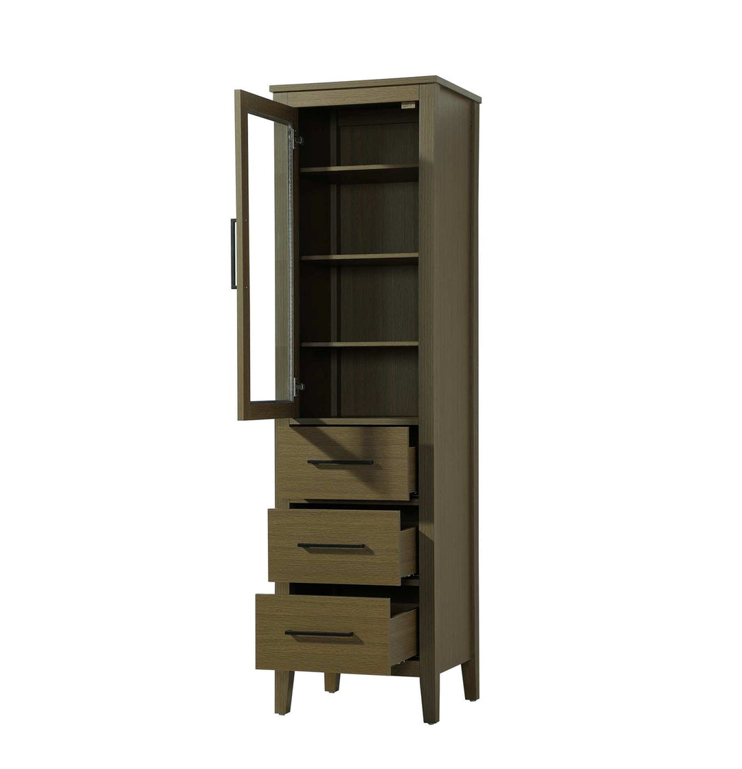 20 Inch Bath Storage Glass Cabinet In Chestnut Brown