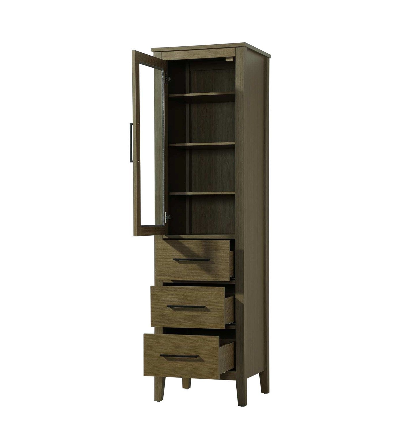 20 Inch Bath Storage Glass Cabinet In Chestnut Brown