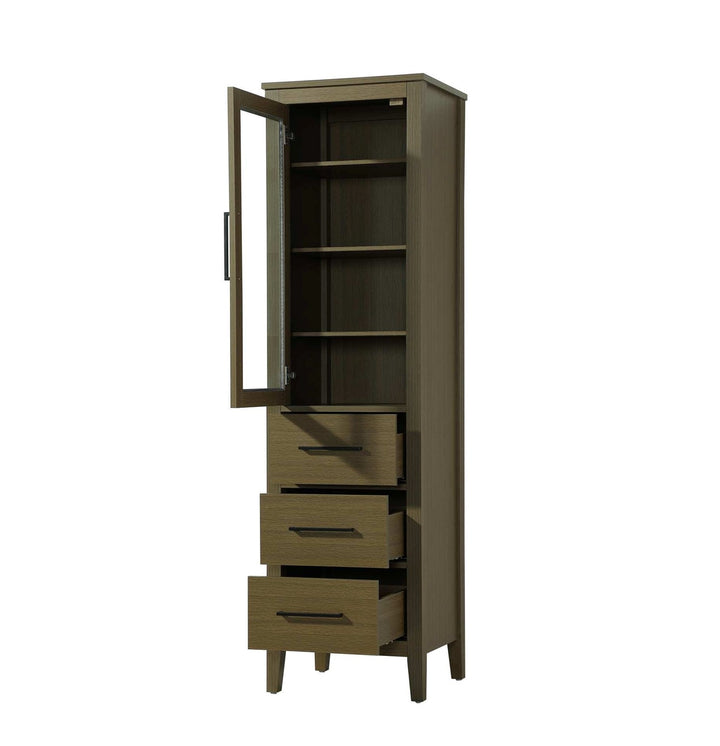 20 Inch Bath Storage Glass Cabinet In Chestnut Brown