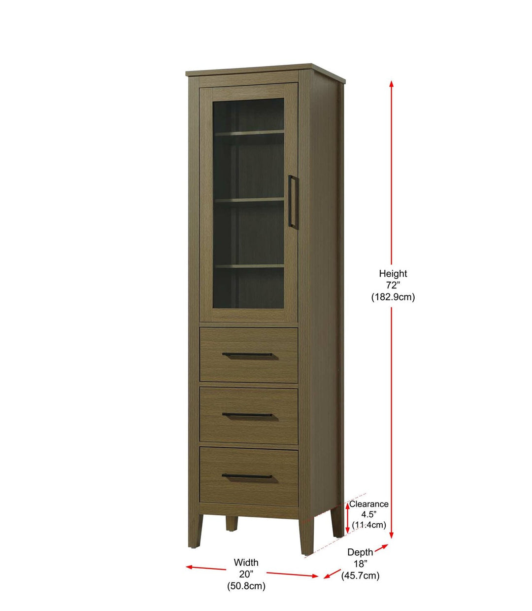 20 Inch Bath Storage Glass Cabinet In Chestnut Brown
