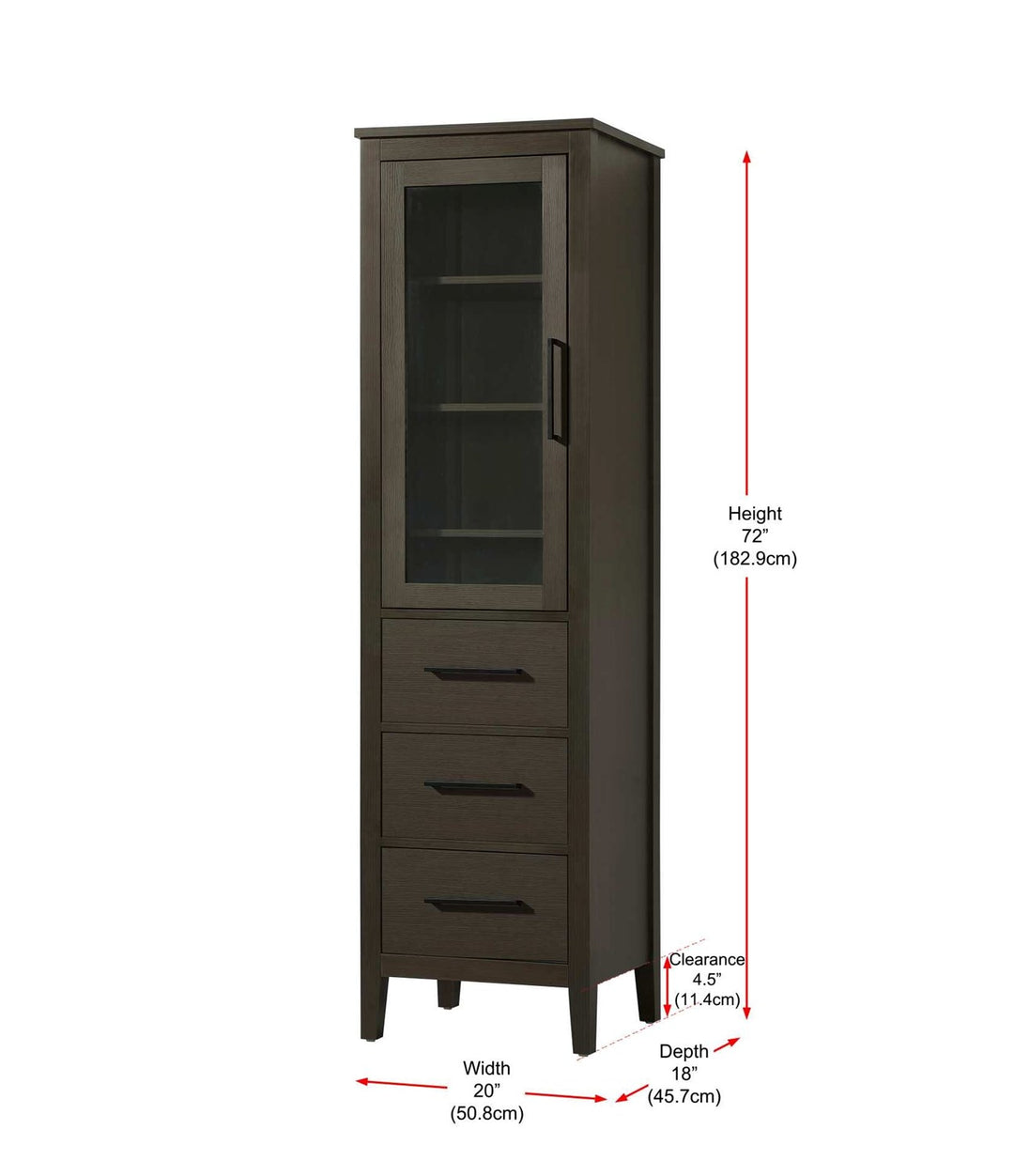 20 Inch Bath Storage Glass Cabinet In Mocha Brown