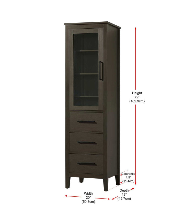 20 Inch Bath Storage Glass Cabinet In Mocha Brown