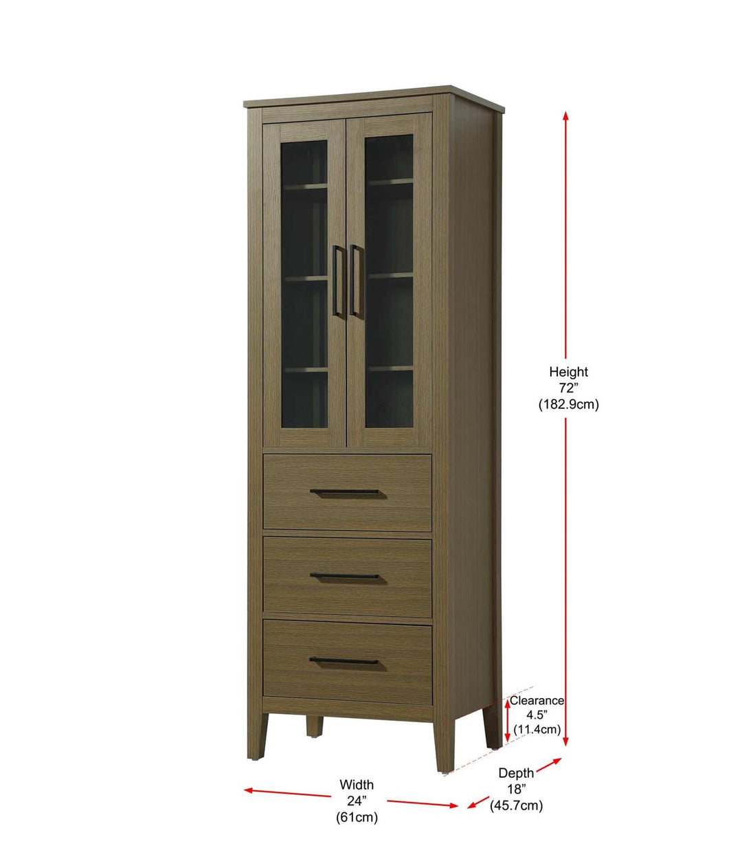 24 Inch Bath Storage Glass Cabinet In Chestnut Brown