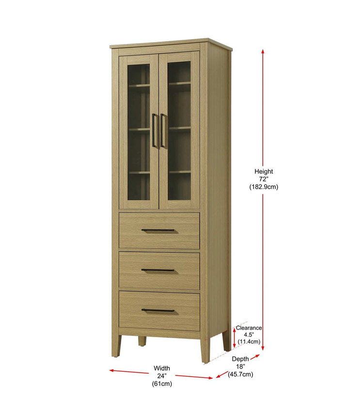 24 Inch Bath Storage Glass Cabinet In Honey Brown