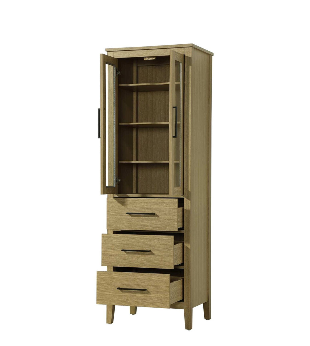 24 Inch Bath Storage Glass Cabinet In Honey Brown
