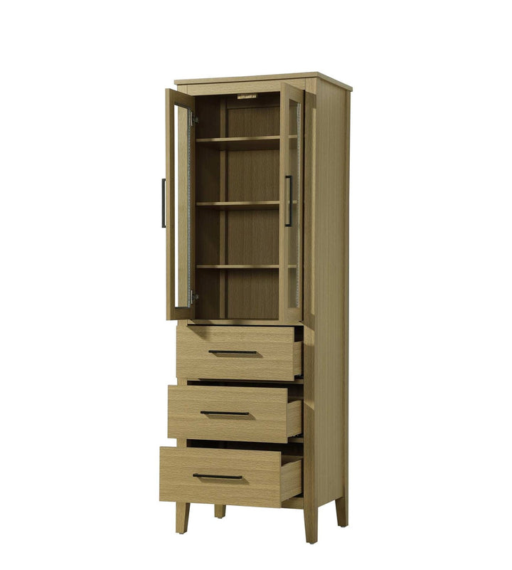 24 Inch Bath Storage Glass Cabinet In Honey Brown