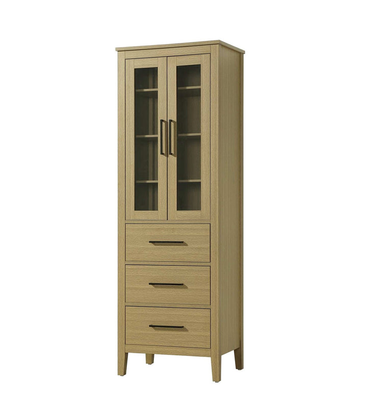 24 Inch Bath Storage Glass Cabinet In Honey Brown