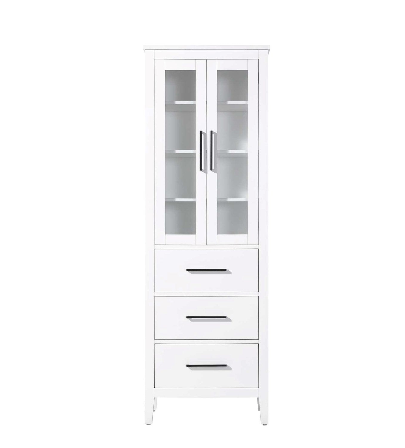 24 Inch Bath Storage Glass Cabinet In White by Elegant Kitchen and Bath