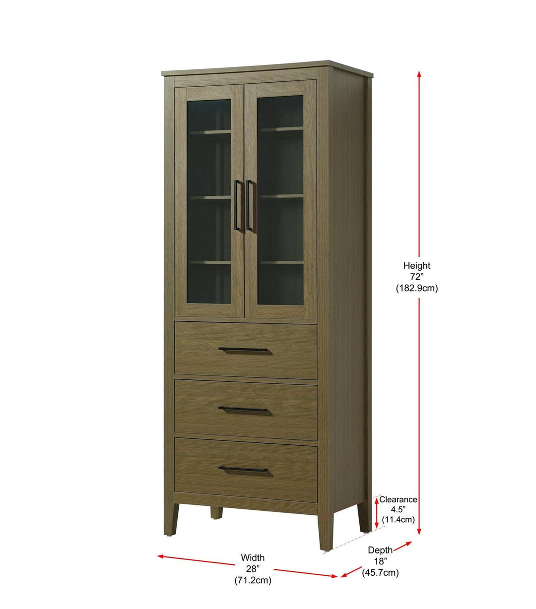 28 Inch Bath Storage Glass Cabinet In Chestnut Brown