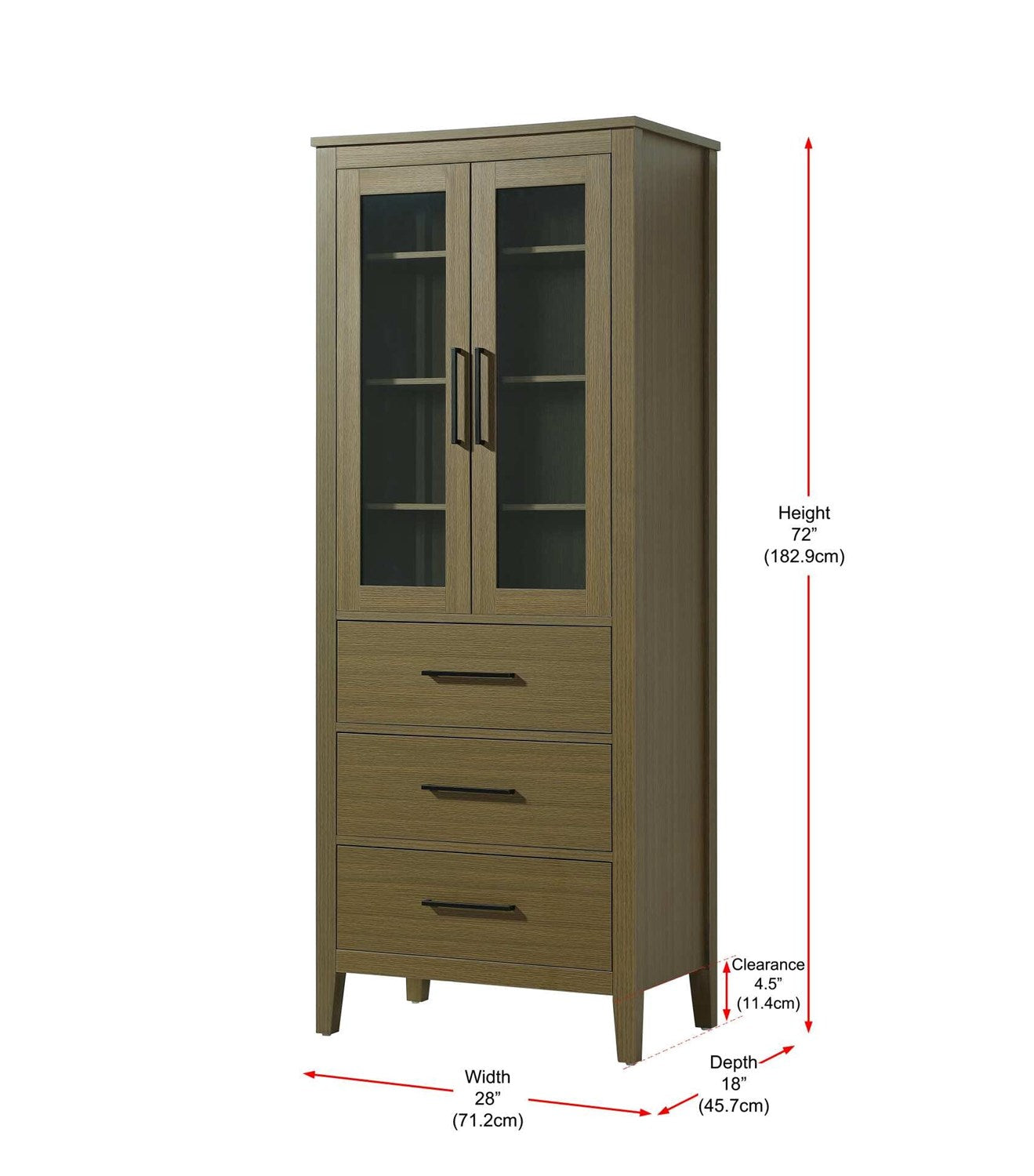28 Inch Bath Storage Glass Cabinet In Chestnut Brown