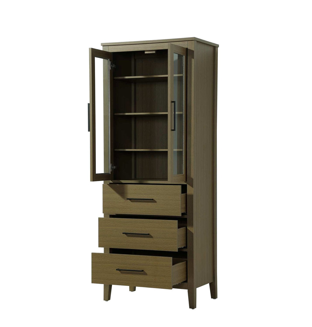 28 Inch Bath Storage Glass Cabinet In Chestnut Brown