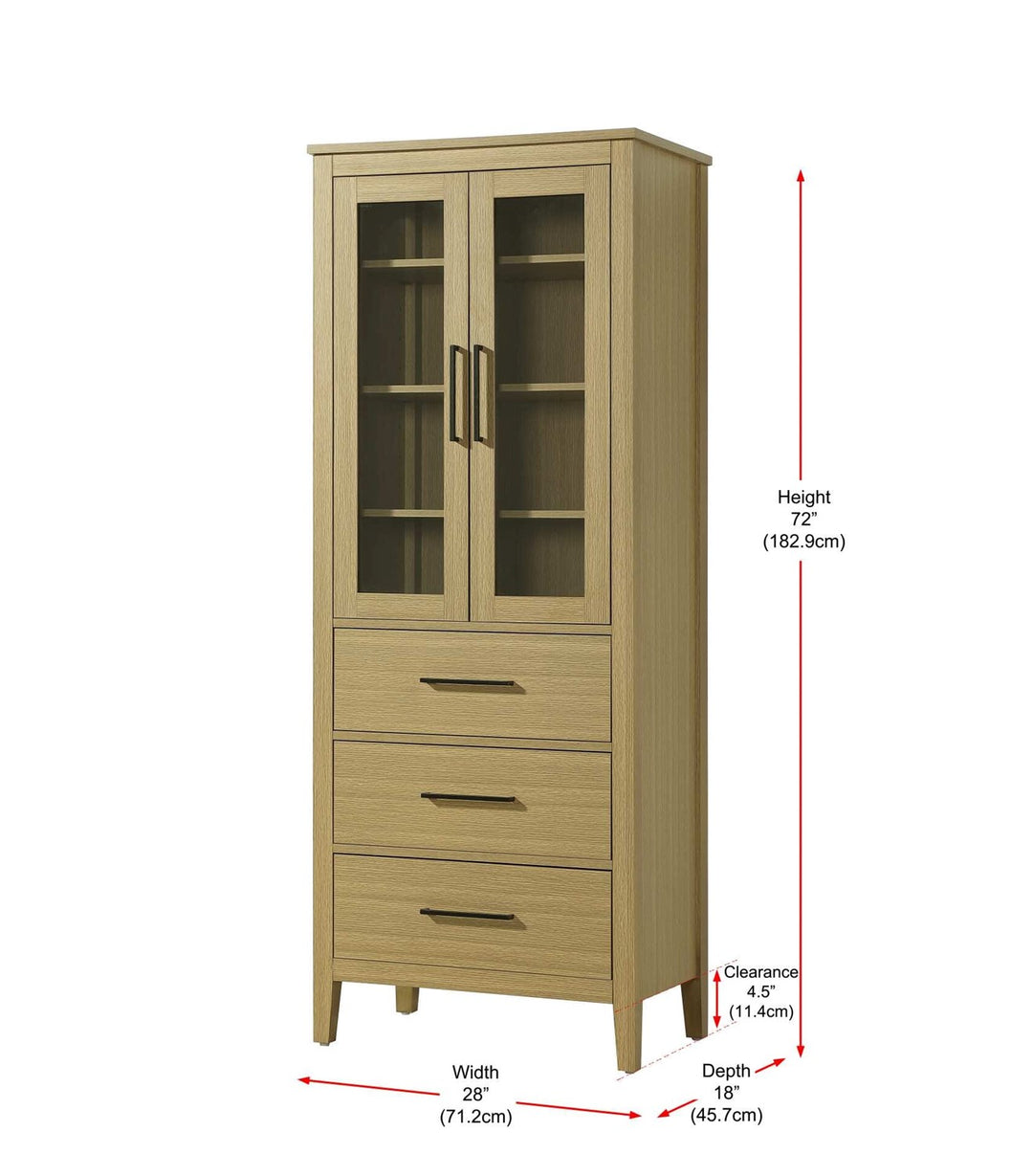 28 Inch Bath Storage Glass Cabinet In Honey Brown