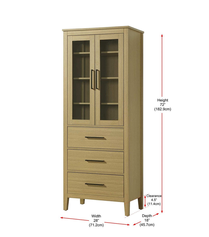 28 Inch Bath Storage Glass Cabinet In Honey Brown