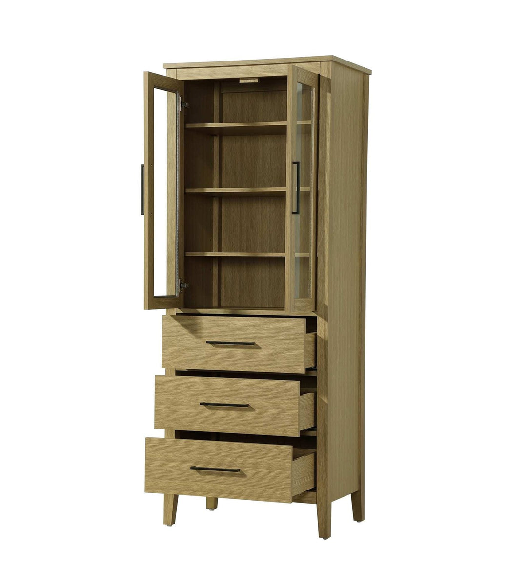 28 Inch Bath Storage Glass Cabinet In Honey Brown