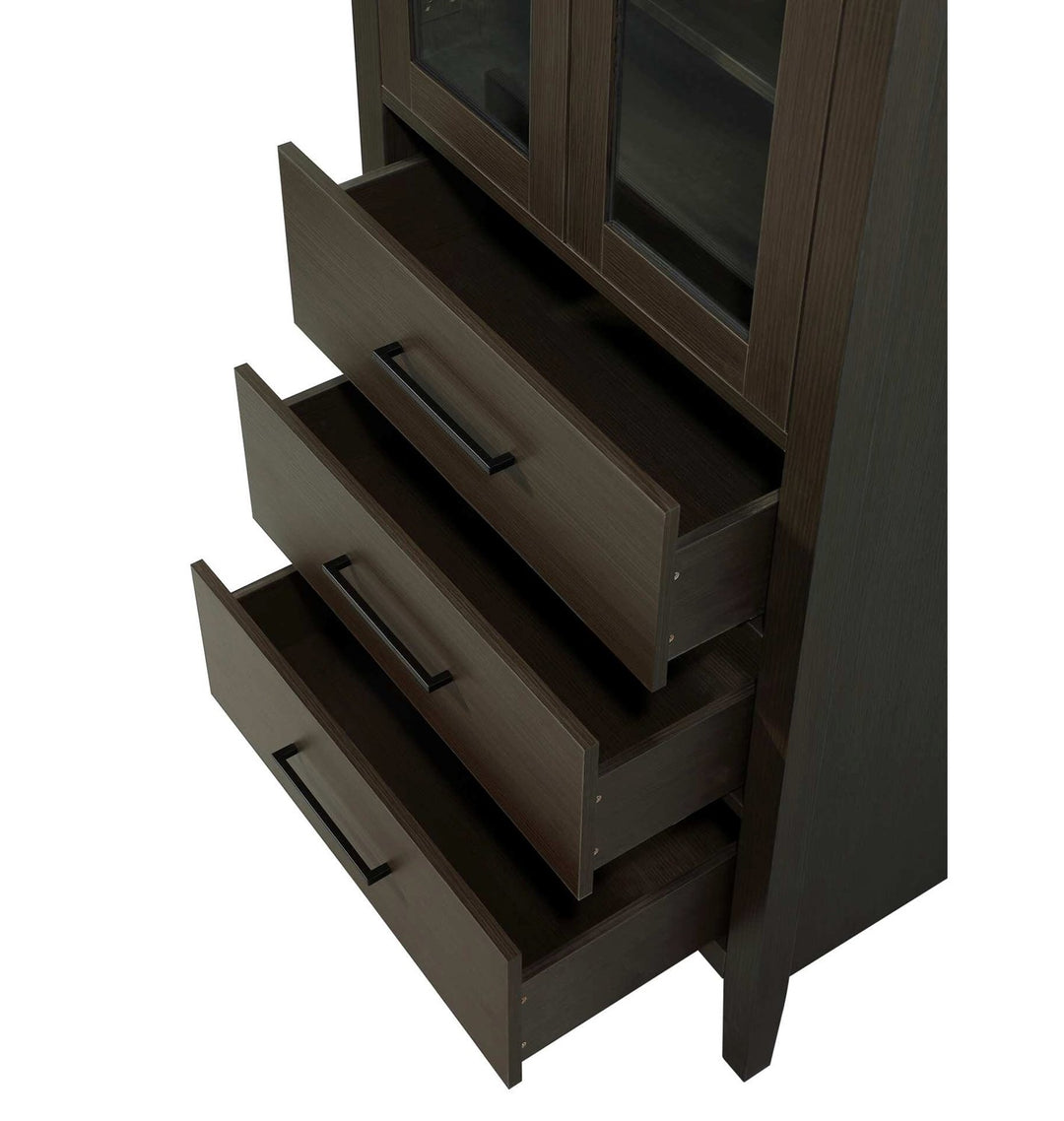 28 Inch Bath Storage Glass Cabinet In Mocha Brown