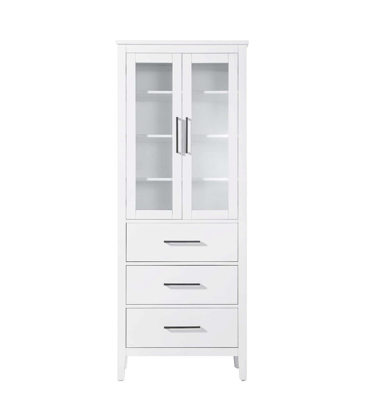 28 Inch Bath Storage Glass Cabinet In White by Elegant Kitchen and Bath